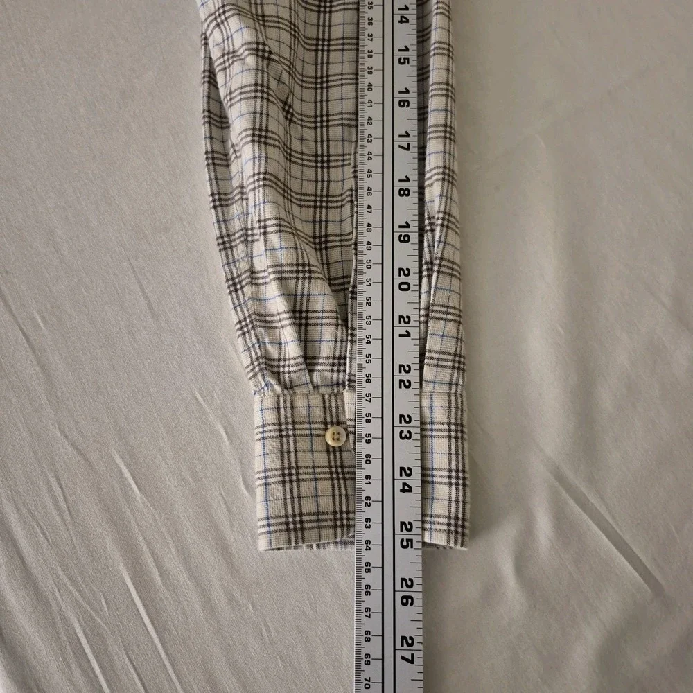 Stenstroms Mens XL Tan Plaid Twofold Cotton Fitted Long Sleeve Button Up Shirt